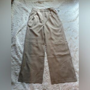 Tan Oxford Wide Leg Pants with Elastic Waistband Sz 10